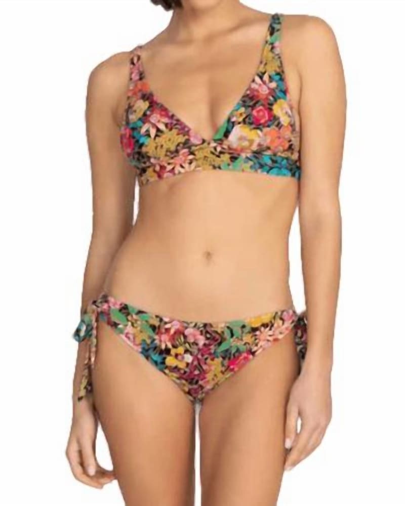 Front of a model wearing a size Large Millo Halter Bikini Top In Multi in Multi by Johnny Was. | dia_product_style_image_id:357288